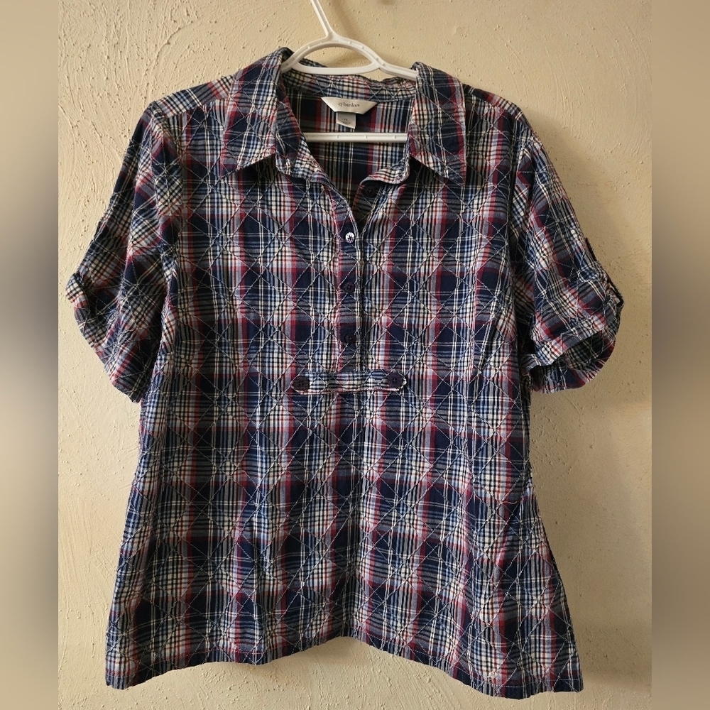 CJ Banks Navy and Red Plaid Button Down Shirt